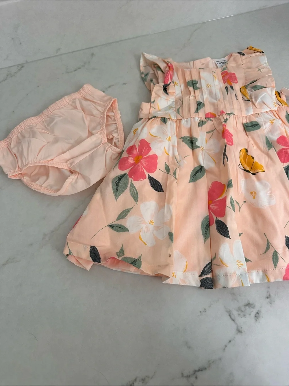 Carter's Peachy Pink Floral Dress with Pink & Yellow Accents